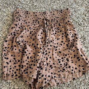 Abercrombie & Fitch Taupe High-Waist Smocked Shorts with Black Spot Print
